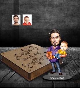 Kişiye Özel Babalar Günü Baba Erkek Bebek Karikatürlü Ahşap Biblo Kutulu Model-3