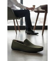 noch Hakiki Deri Haki Yeşil Süet Erkek Comfort Loafer