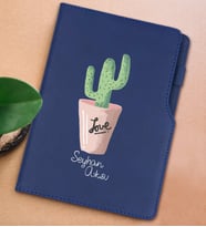 BK Gift Kişiye Özel Kaktüs Tasarımlı Lacivert Termo Deri Not Defteri 15x21cm-5