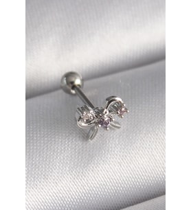 316L Çelik Gümüş Renk Zirkon Taşlı Kurdele Tragus Piercing TJ-PR1265