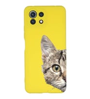 Xiaomi Mi 11 Lite Uyumlu Lansman Kılıf Catface Tasarımlı İçi Kadife Kapak-Sarı (Şeffaf)