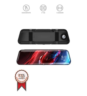Torima TA-06 Siyah 1080p Araç içi Lcd 9.6 inç Dokunmatik Ekranlı Dikiz Aynası Gece Görüşlü Ön ve Arka Araç Kamerası