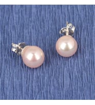 925 Ayar Gümüş Arkalıklı Pembe İnci Top Küpe