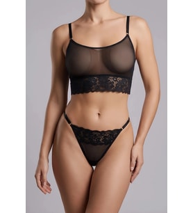 Siyah Dantelli Transparan Bralet ve Tanga Fantazi İç Giyim TM1478 — Beden: S