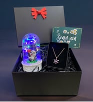 Renkli Led Işıklı Fanus ve Gerçek Ametist Taşlı Lotus Kolye, Siyah Hediye Kutusunda (Model 5)