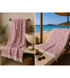 Ege Esintisi Saray Jakarlı Çift Yüzlü Peştemal - Mercan - %100 Pamuk 100x180 cm Plaj, Havuz ve Hamam Peştemali