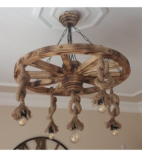 Otantik Çarşı Ahşap Halatlı Teker Avize 70 cm. 5'li