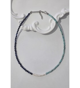 SERTİFİKALI GERÇEK İNCİ, 3 MM AMAZONİT, LAPİS LAZULİ DOĞALTAŞ KOLYE