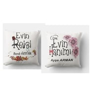 2 Adet Kişiye Özel  Evin Hanımı Ve Evin Reisi Saten Yastık 1. Kalite Kadife İpeksi Yastık