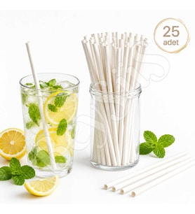Parti Kağıt Pipeti 25li Beyaz
