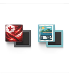 Buzdolap Magnetleri - Tonga Bayrağı ve Nuku'alofa Posta Pulu Tema - 2'li Set Magneti