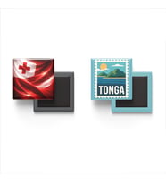 Buzdolap Magnetleri - Tonga Bayrağı ve Nuku'alofa Posta Pulu Tema - 2'li Set Magneti