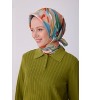 Çiçek Desen İpek Twill Eşarp  - 2026 İlkbahar-Yaz (T)  4315-02 (Bebe Mavisi)