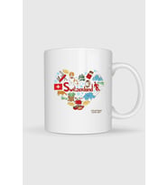 İsviçre Ülkesi Ve Kalp Logo Baskılı Kupa Bardak