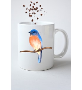 Blue Bird Minik Serçe Baskılı Hediye Kupa Bardak Porselen Çay Kahve Fincanı