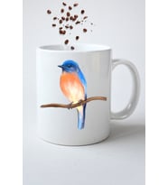 Blue Bird Minik Serçe Baskılı Hediye Kupa Bardak Porselen Çay Kahve Fincanı