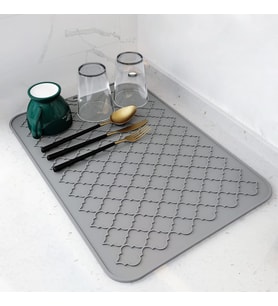 Silikon bulaşık kurutma matı, Kaymaz ve Kolay Temizlenebilir Silikon Mat, Isıya Dayanıklı, Bulaşıklar ve Tezgah Üstü İçin, Buzdolabı Çekmece Astarı (Gri 40x30cm)