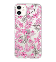 Apple iPhone 11 Uyumlu Kapak Floral Pembe Tasarımlı Şeffaf Silikon Kılıf