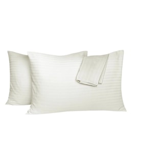 Clasy 2 Li %100 Pamuk Saten Çizgili Yastık Kılıfı 50 x 70 (Ekru)