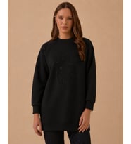 5327 SIFIR YAKA ÖNÜ ÇİÇEK DESENLİ TAŞ DETAYLI SWEAT #26#