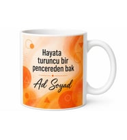 İsimli Turuncu Tasarım Baskılı Kupa Bardak Kişiye Özel Hediye