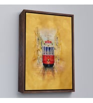 Çerçeveli İstiklal Caddesi ve Tarihi Tranvay Duvar Tablosu (Beyaz)