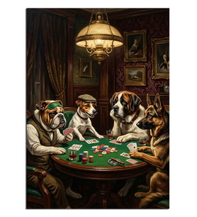 Poker Oynayan Köpekler Masası Dekoratif Kanvas - Mdf Ahşap Tablo
