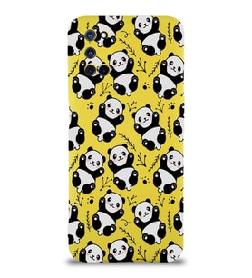 Oppo A52 Uyumlu Lansman Kılıf Panda Tasarımlı İçi Kadife Kapak-Sarı (Şeffaf)