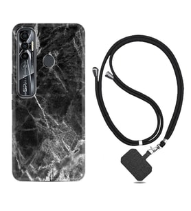 Tecno Spark 6 6 Go 8C 8 Pro 7 7 Pro Kılıf Boyun Askılı Silikon Kara Mermer 1375