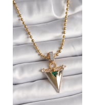 Zirkon Taşlı 3D Üçgen Uclu Topçuk Zincirli Gold Renk Kadın Kolye - BKO9482