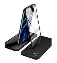 Apple iPhone 12 Uyumlu 360 Derece Tam Kaplayan Cam Kapak Kılıf (Siyah)
