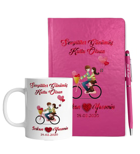 Sevgililer Gününe Özel Pembe Defter Kalem & Kupa Hediye Seti 31