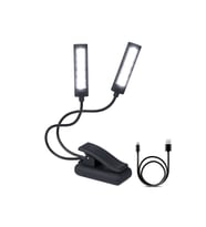 Mandallı Çift Başlıklı Smd Led Usb Pilli Kademeli Işık Kıskaçlı Kitap Okuma ve Masa Lambası (Siyah)