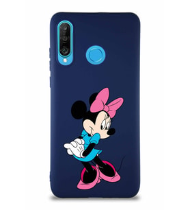 Huawei P30 Lite Soft Premier Kapak Minnie Mouse-F Tasarımlı Silikon Kılıf - Lacivert (Şeffaf)