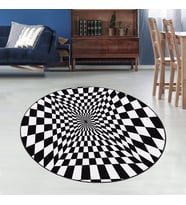 Geometrik 3 Boyutlu Desenli Dijital Baskı Yıkanabilir Kaymaz Taban Spor Yuvarlak Halı (Krem)