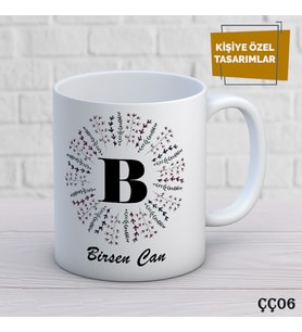 Çiçek Çerçeveli İsme Özel Kupa Bardak