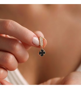 14 Ayar Black Yonca Charm Uç ( Bilezik-Kolye)
