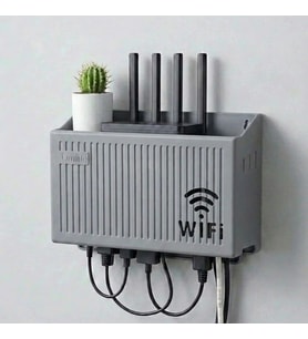 Duvar Tipi Wi-Fi Modem Saklama Kutusu(Gri) – Kablo Düzenleyici Router Raf Organizer (5343)