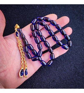 Kişiye Özel 9x12 mm Lacivert Ateşi Kehribar Tesbih  Taraftar Tesbih