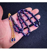 Kişiye Özel 9x12 mm Lacivert Ateşi Kehribar Tesbih  Taraftar Tesbih (Bordo-Lacivert)