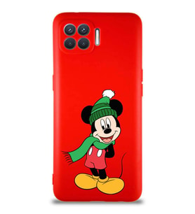 Oppo Reno 4 Lite Soft Premier Kapak Mickey Mouse-G Tasarımlı Silikon Kılıf - Kırmızı (Şeffaf)