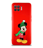Oppo Reno 4 Lite Soft Premier Kapak Mickey Mouse-G Tasarımlı Silikon Kılıf - Kırmızı (Şeffaf)
