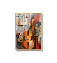 Dikey Çerçeveli Cam Cello Muzik Modern Ev Dekoru Duvar Sanatı Ev Ofis Tablosu (Altın)