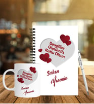 Sevgililer Gününe Özel Ahşap Defter Kalem & Kupa Hediye Seti 4
