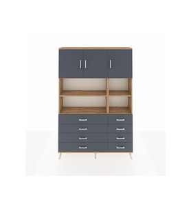 Arges Gardrop 8 Raflı 8 Çekmeceli 3 Kapaklı 132x30x195 Çam-Antrasit