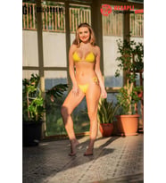 Gd Goldoremi Premium Kadın Sarı Likralı Bağcıklı Küçük Üçgen Bikini Takım