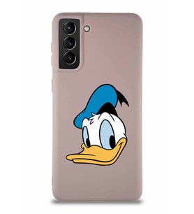 Samsung Galaxy S21 Plus Soft Premier Kapak Donald Duck-B Tasarımlı Silikon Kılıf - Pudra (Şeffaf)