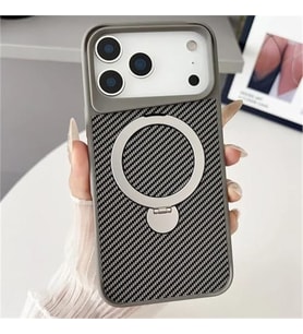 Coverzone iPhone 17 Pro Max ile uyumlu K?l?f Karbon Fiber G�r�n�ml� Magsafe ile uyumlu Stand olabilen Carbon Case Tam G�vde Koruyucu Telefon K?l?f? Gray