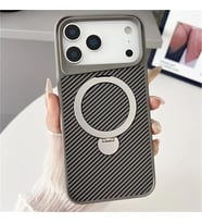 Coverzone iPhone 17 Pro Max ile uyumlu K?l?f Karbon Fiber G�r�n�ml� Magsafe ile uyumlu Stand olabilen Carbon Case Tam G�vde Koruyucu Telefon K?l?f? Gray