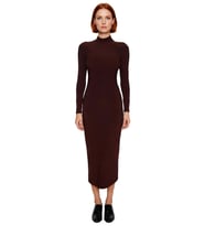 Kadın Dik Yaka Bodycon Kesim Maxi Elbise Polyester Karışımlı Örme Uzun Kollu Kışlık Zarif Tasarım